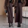 Women's Woolen Wide-Leg High-Waist Pants with Velvet, Autumn/Winter 2025 - Thick, Loose, Straight Leg Design for Small Heights