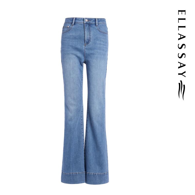 ELLASSAY Women's High-Waist Washed Slight Flare Straight-Leg Denim Jeans
