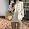 Loose and lazy wind V-neck sweater cardigan women's autumn and winter simple solid color versatile medium and long knitted jacket women