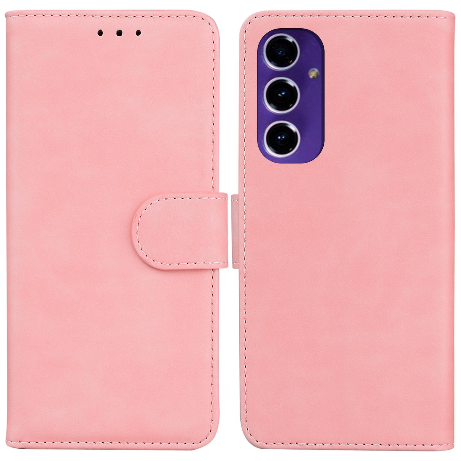 

For Samsung Galaxy S24 FE Anti-Scratch Phone Case TPU+PU Leather Phone Stand Cover Pink