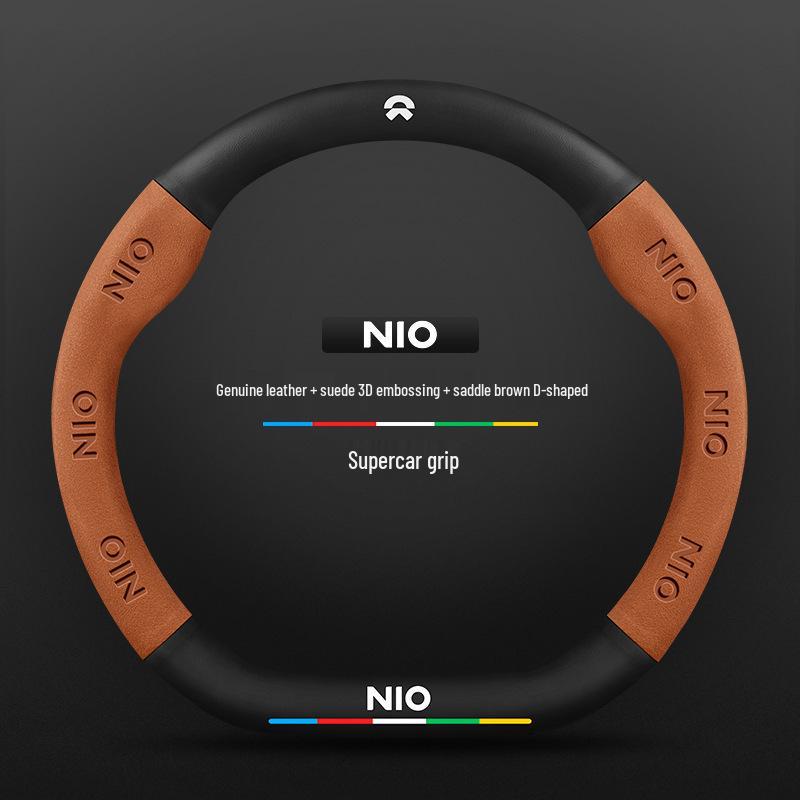

Genuine Leather Carbon Steering Wheel Cover for NIO Models: ES6, ET5, ES8, EC6, ET7, ES7, EC7, EP9, EVE 38 cm