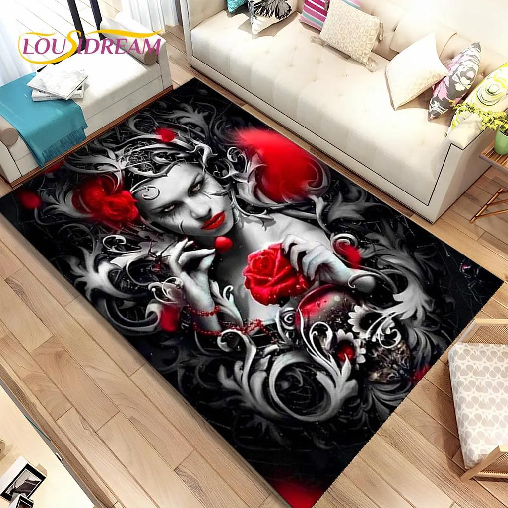 Gothic Horror Female Skull Dead Girl Area Rug,Carpet Rug for Home Living Room Bedroom Sofa Doormat Decor,kids Non-slip Floor Mat