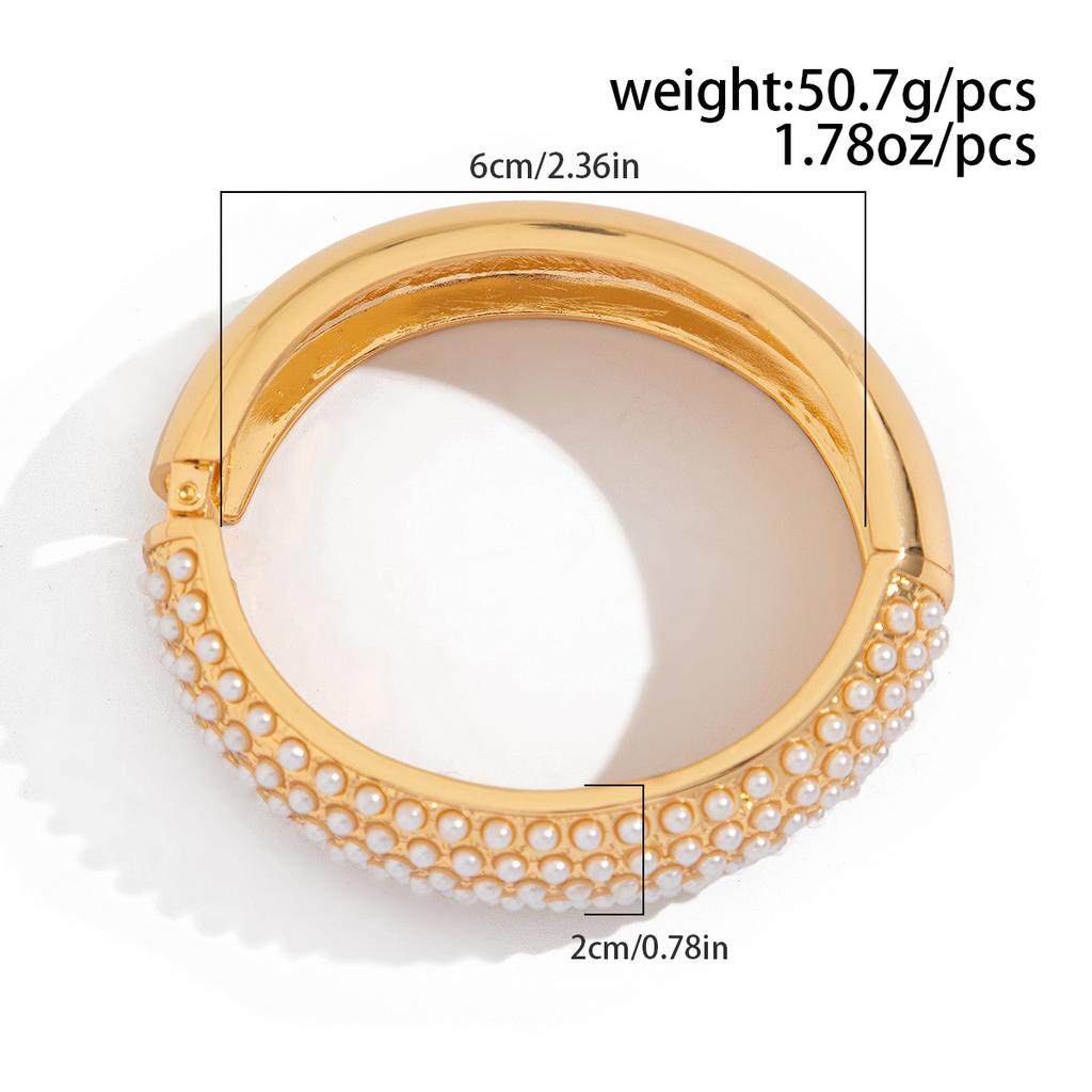 DIEZI Exaggerated Imitation Pearl Cuff Wide Bangles For Women Men Vintage Heavy Geometric Metal Spring Bangle Bracelet Jewelry