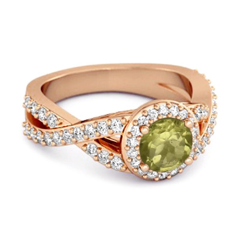 Peridot Halo Akzente Ring - 925 Sterlingsilber Roségold Vergoldet