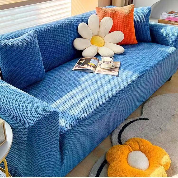 

Эластичный чехол для дивана для гостиной, дома, жаккардовые эластичные чехлы, угловые чехлы для диванов, 1/2/3/4 места, L-образная форма, бесплатные покупки S (Simple 90-140cm) озеро синий