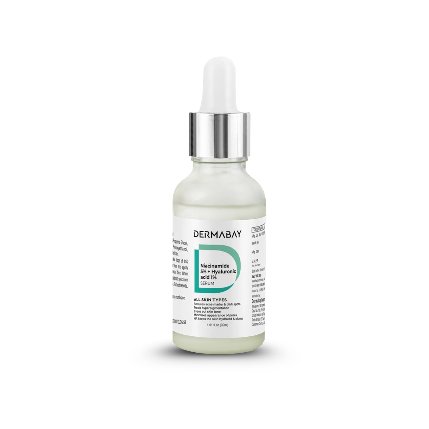 Сыворотка Dermabay с Ниацинамидом 5% + Гиалуроновой кислотой 1% Сыворотка против Акне Уменьшает расширенные поры, темные пятна, несовершенства и следы от акне Подходит для Всех Типов Кожи Для