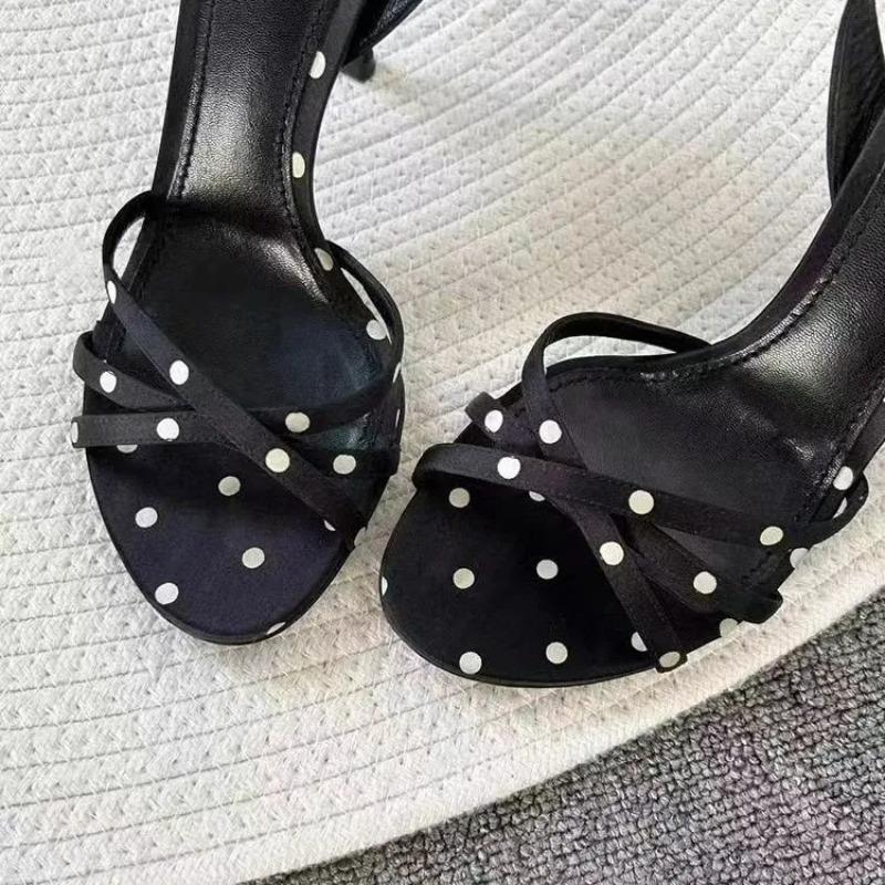 Fashion 2025 New Polka Dot Black and White Sandals Women's High Heels Go Out Light Sexy