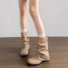 Western jeans tube short boots women's 2025 new autumn thick heel pleated pile boots retro British Martin boots