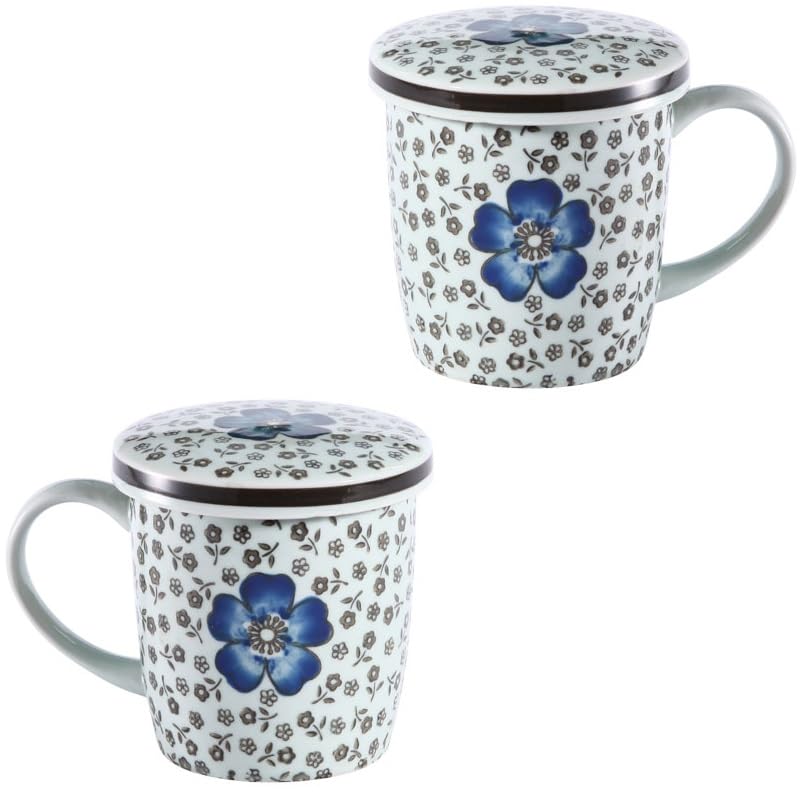 

Nishida Mugs Set with Lids Pair of Japanese Style with Floral Microwave and Dishwasher Commercial Use 2-Piece (350ml) - Mugs, Pattern, Safe, (Blue