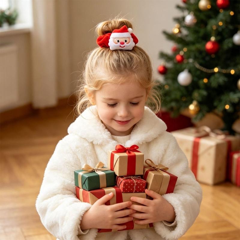 Holiday Hair Scrunchie Velvety Christmas Hair Tie with Plush Top for Christmas Party, Family Photos and Festival Styling
