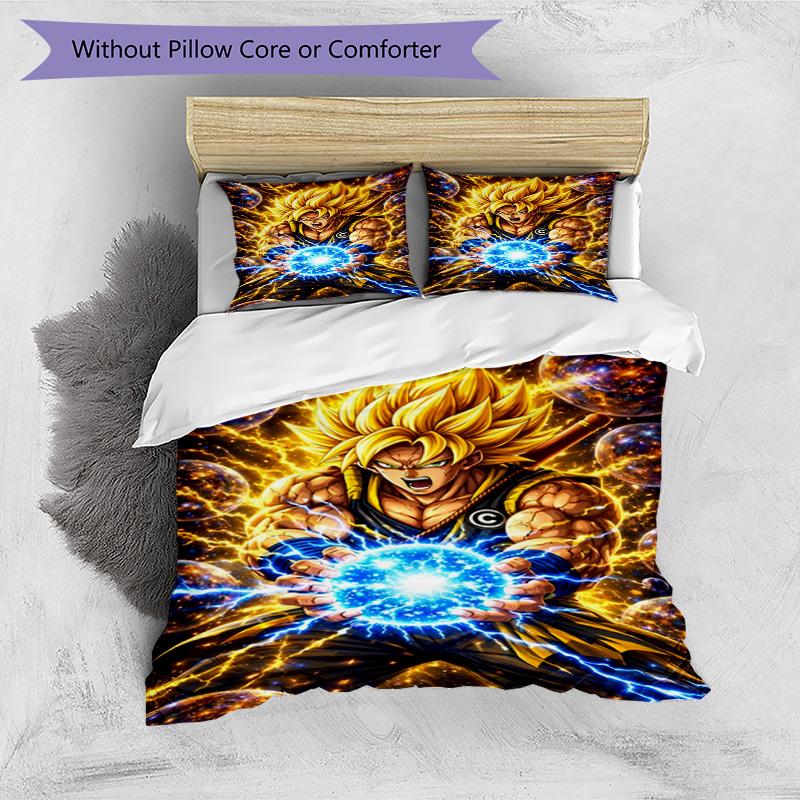 3-teiliges Bettbezug-Set (1 * Bettbezug + 2 * Kissenbezug, ohne Kern), Dragon Ball Print Bettwäsche-Set, Schlafzimmer-Dekoration, Ganzjahres, Geburtstagsgeschenk