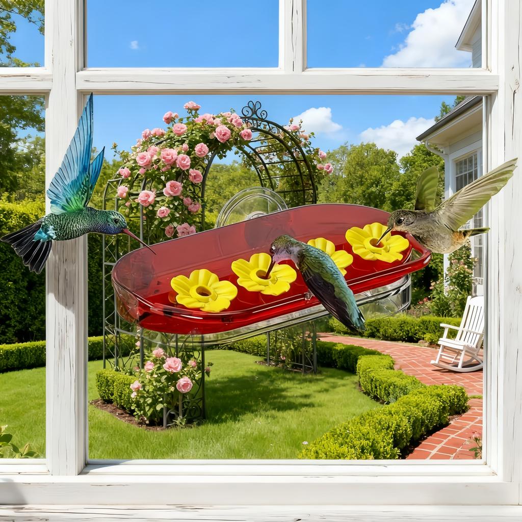 Hummingbird Feeder with 4 Feeding Ports Hummingbird Feeder Strong Suction Cups Window Hanging Garden Bird Water Drinker Bottle