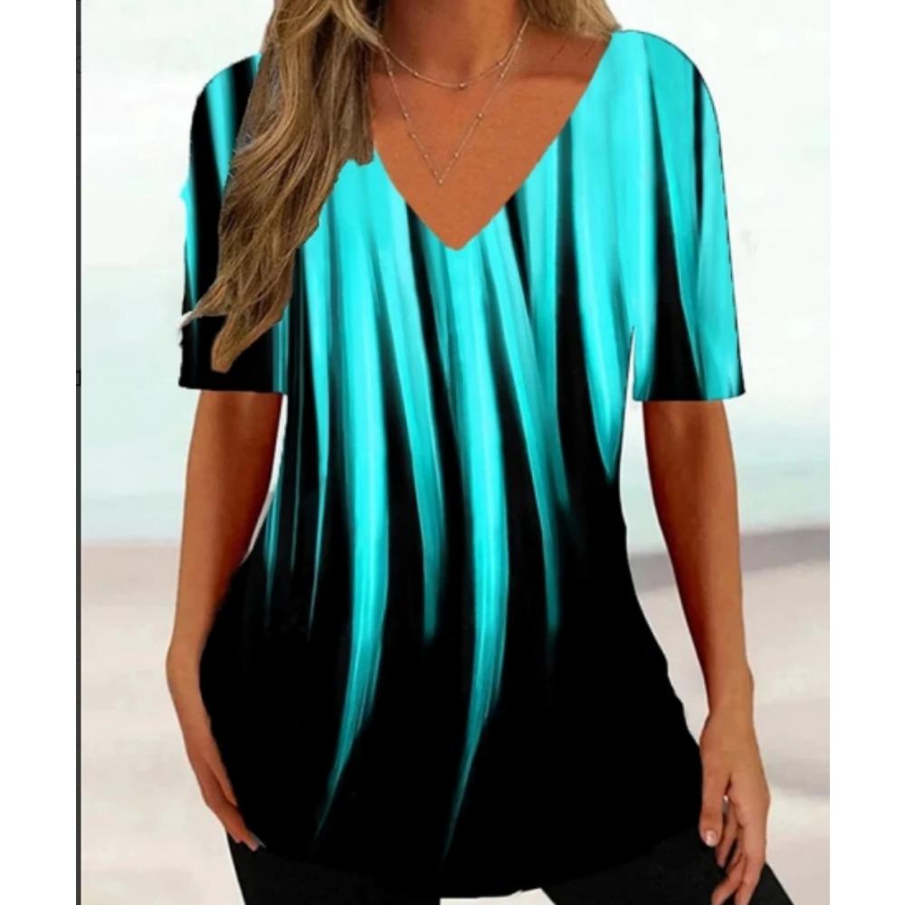 Women's Luxury T Shirts 3d Butterfly Print Short Sleeve V-neck Summer Fashion Casual Gradient Girls Pullover