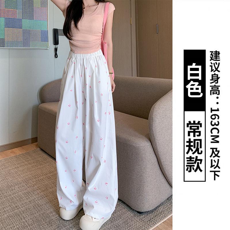 

Broken flower Yamamoto pants women s pants women s summer new high-waisted mopping straight-leg pants bow-tie white wide-leg pants S
