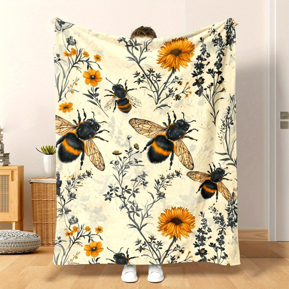 Bee Blanket Flower Printed Flannel Blanket Air Conditioning Blanket Nap Blanket