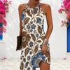 Women Plus Size Criss Cross Cutout Halter Neck Sleeveless Floral Printed Fitted Curved Hem Dress