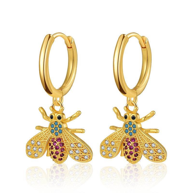 Turquoise Earrings Brass Plated 18K Real Gold Color Retention Retro Circle Metal Texture Ear Buckle Premium Sense