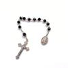 Black Crystal Rosary Bracelet with Crucifix Charm for Men and Women Spiritual Fashion Symbol of Faith Strength