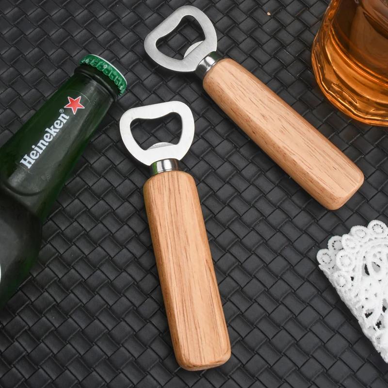Wooden handle beer bottle opener Commercial wooden bottle opener Stainless steel bottle opener Creative bottle opener
