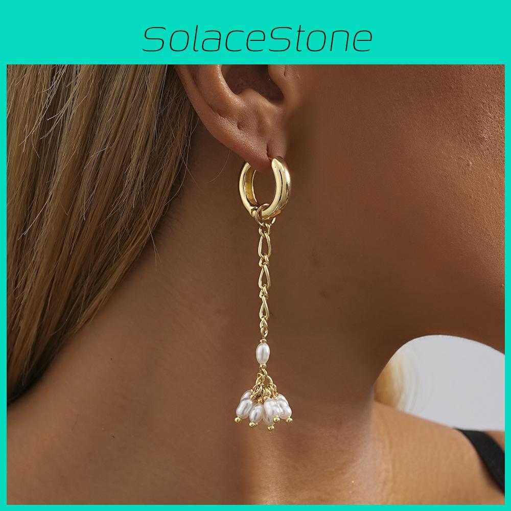 Modern Pearl Asymmetrical Earrings For Women Gold Plated Design Geometric