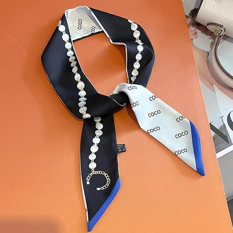 luxury 5*85cm Slender Model Temperament Small Scarf Long Silk Scarf Hair Band Women's All-Match Double-Sided Streamer