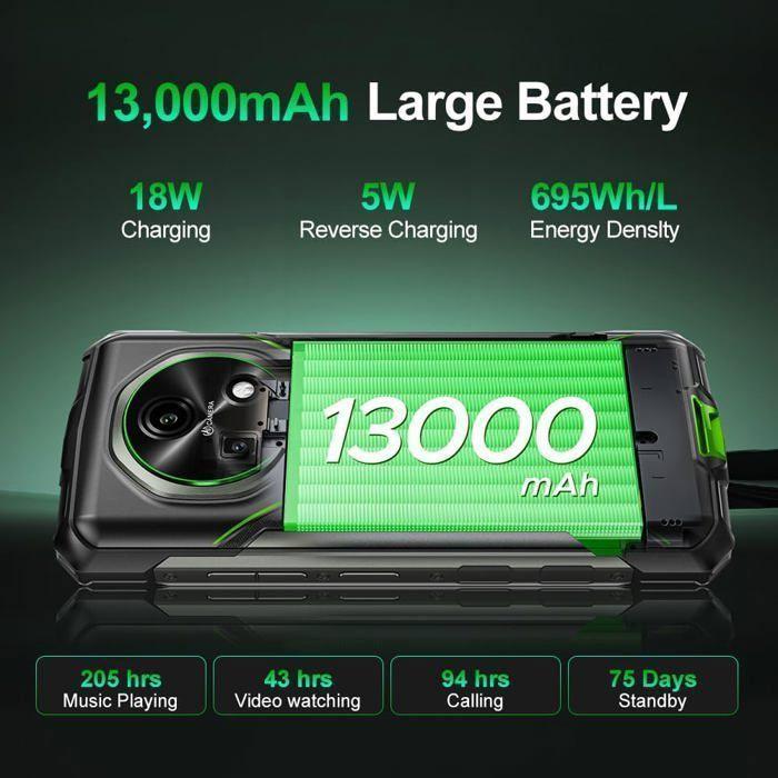 DOOGEE Fire 5 Pro Telephone Portable Incassable 20Go+128Go 6,6" 13000mAh Smartphone Robustee Android 15 Dural SIM 4G/NFC Noir