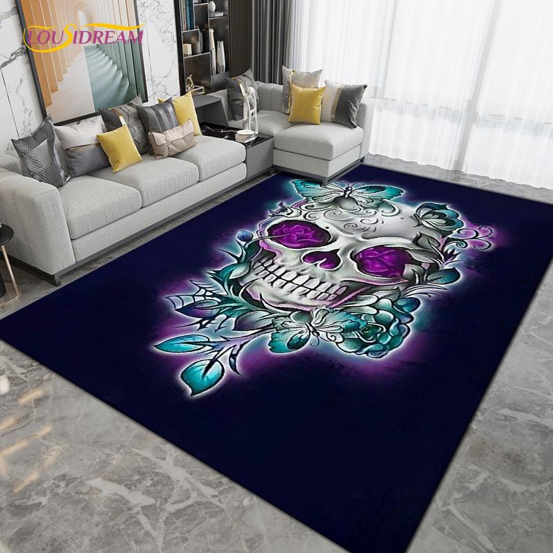 Horror Skull Art Area Rug,Carpets for Living Room Bedroom Decoration, Sofa Chair Cushion Rug,Kitchen Bathroom Floor Mat