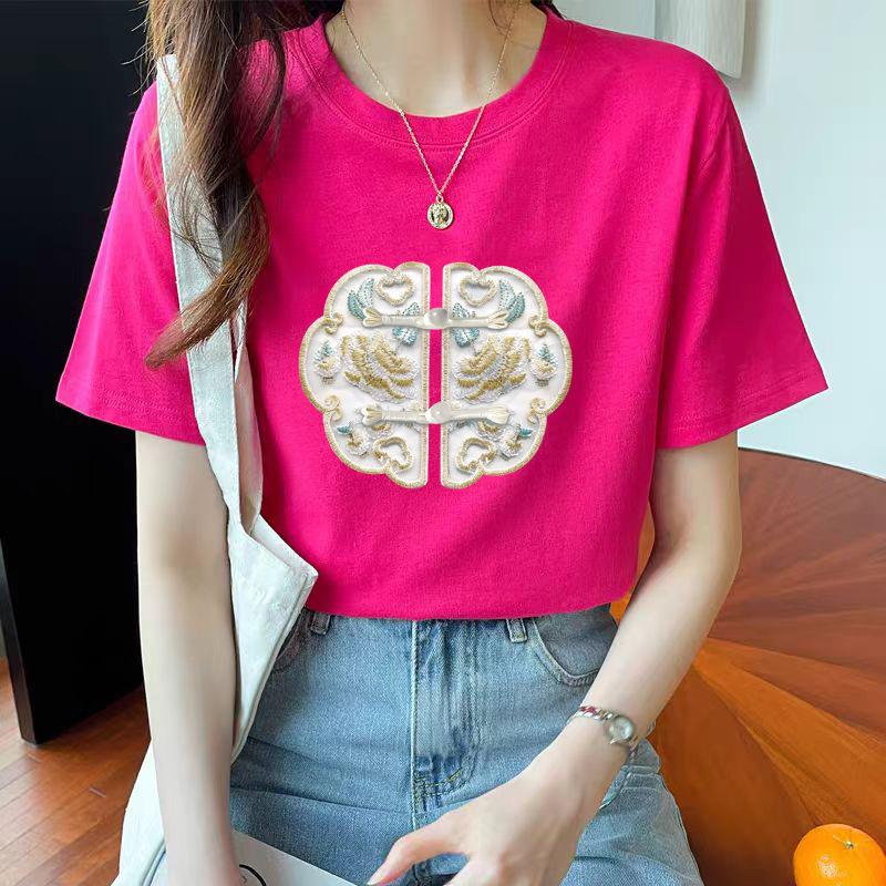 VEZFAA Damenmode Casual Sommer Frühling Kurzarm O-Ausschnitt Blusen & Hemden