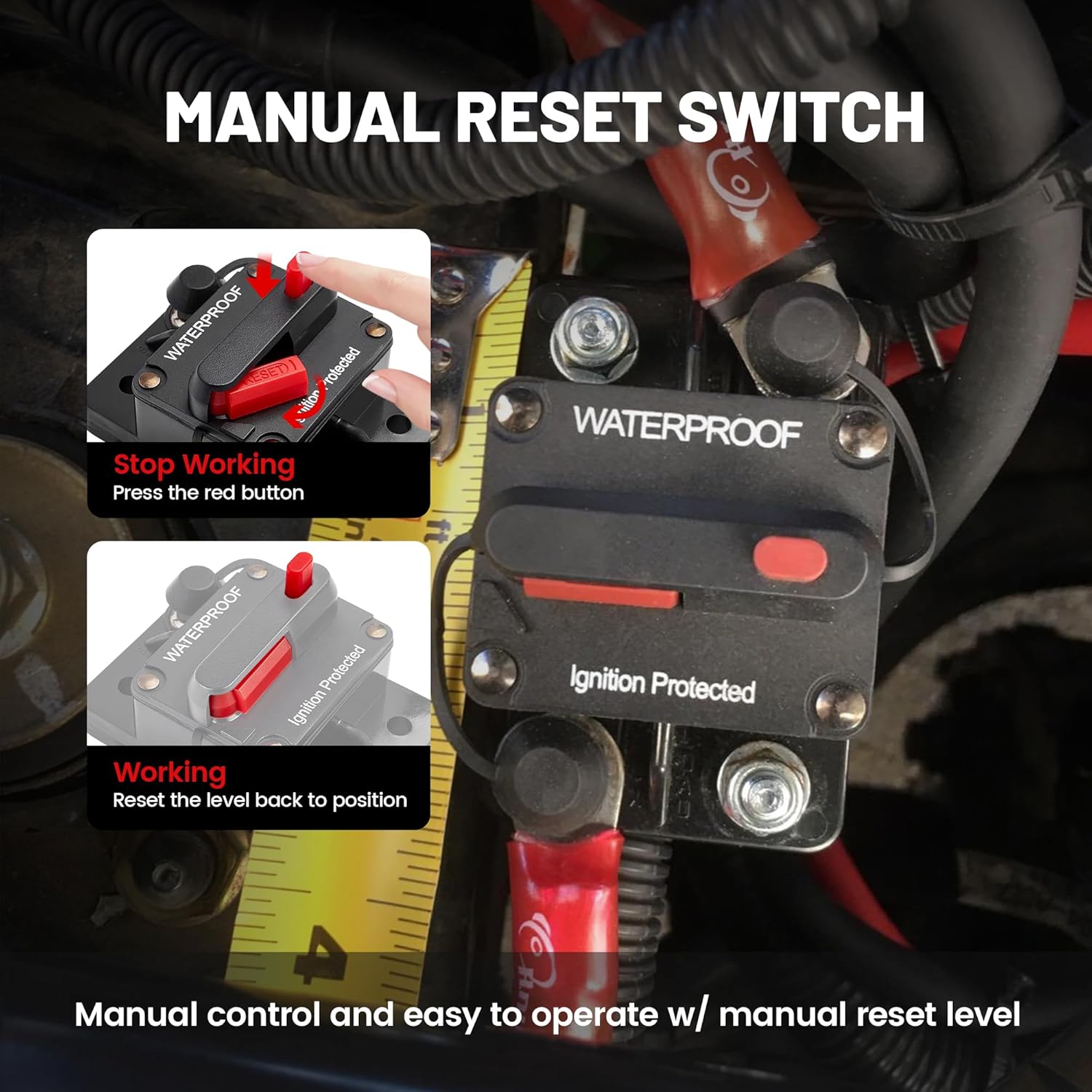 RED WOLF 150A Amp Marine Circuit Breaker Fuse Holder with Manual Reset Waterproof 12V- 48V DC for Boat Trolling Motor Marine ATV Trailer Vehicles