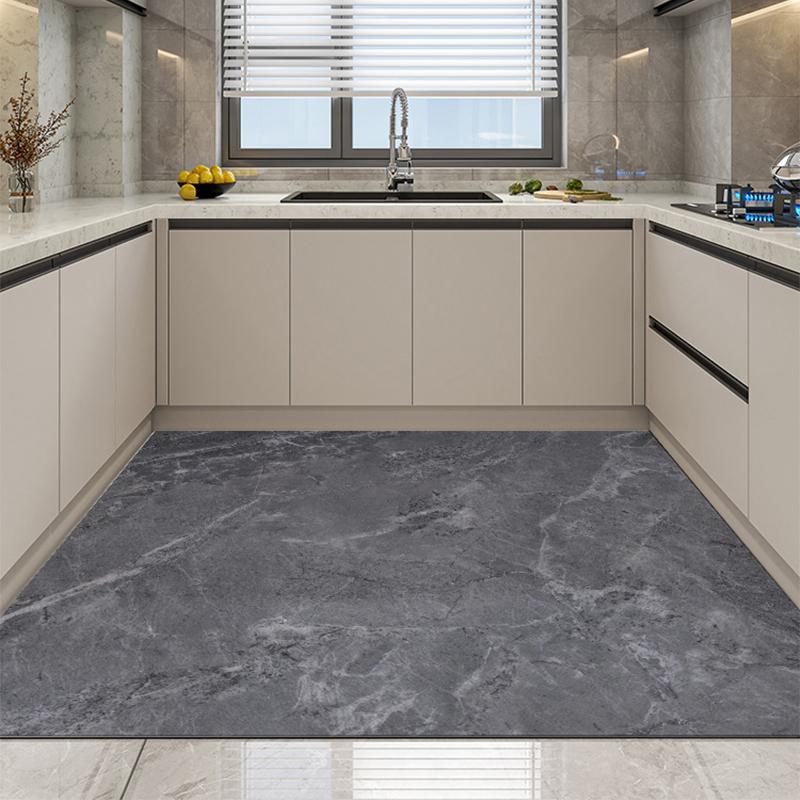 Marble Pattern Kitchen Carpet Stone Pattern Foot Mat Gray Black Dirty Resistant PVC Rug Waterproof Anti-Slip Art Floor Mat