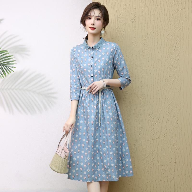 

Весеннее хлопковое платье с цветочным кружевом пэчворк для женщин - Приталенный и молодежный стиль XL (suggest 110-120 jin)