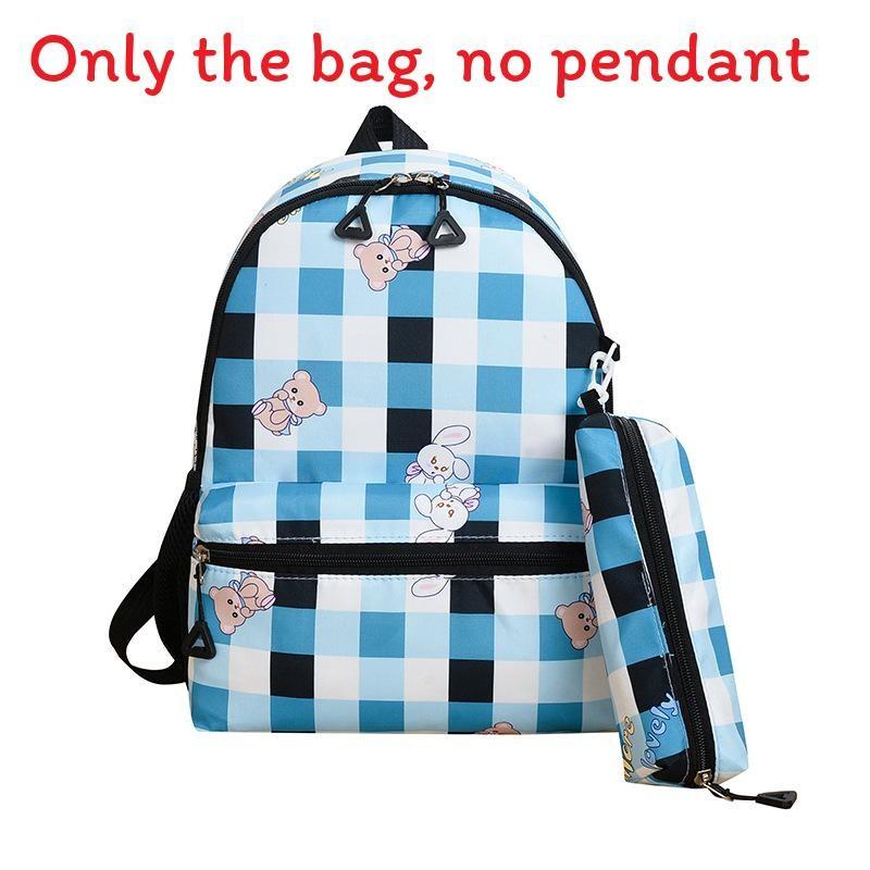 

Capacity Large Childrens Checkered Backpack With Bear Print Design For Daily Use синий