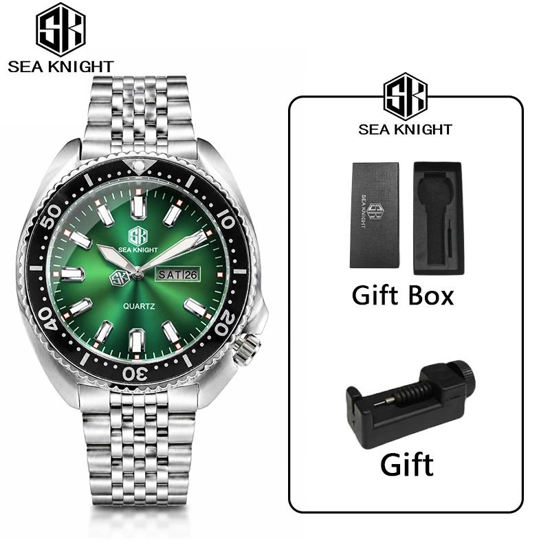 SEA KNIGHT New Luxury Business Quartz Watch for Man Design Rotatable Bezel Luminous Date Week Waterproof Men's Watch Male Cloc