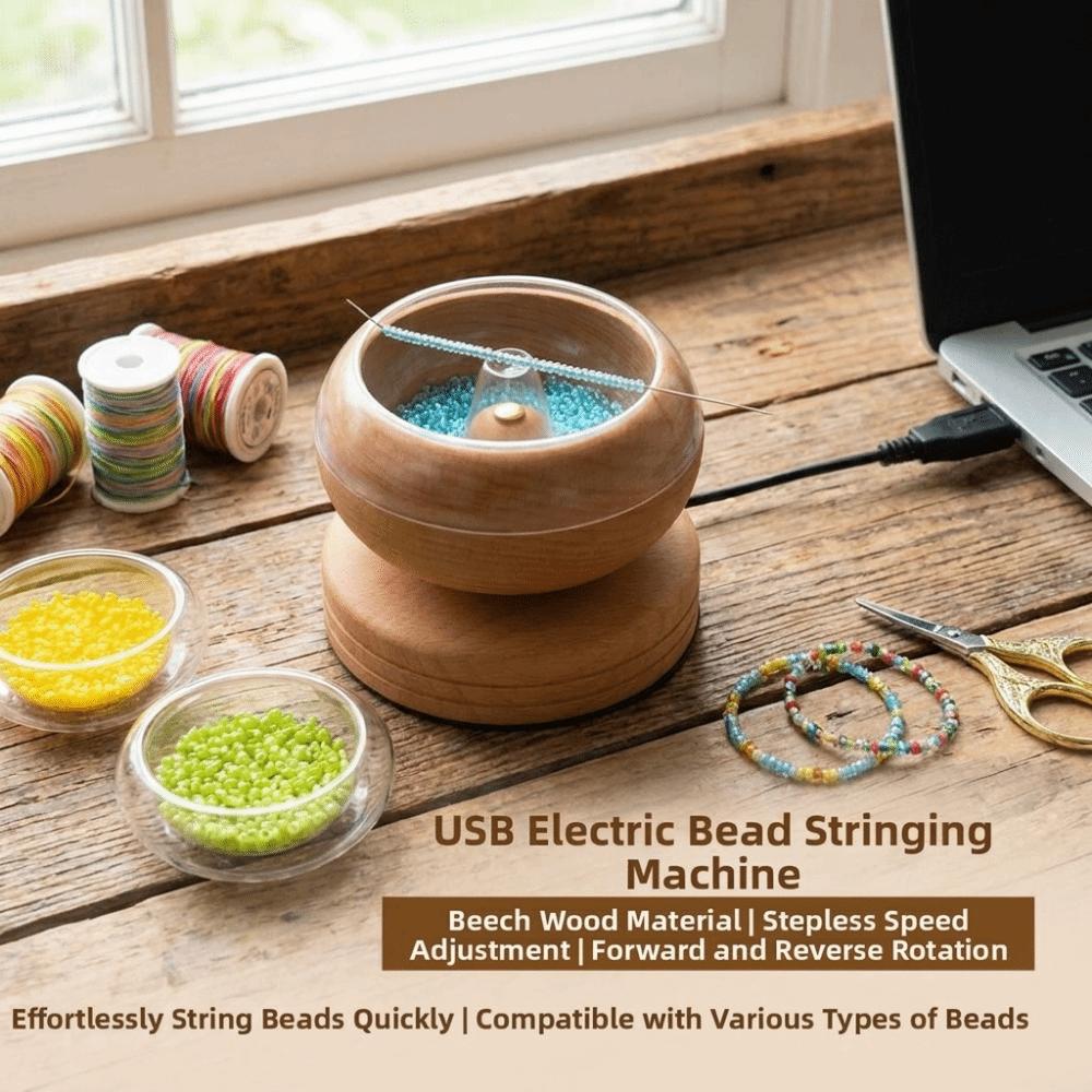 Easy Rotation Wooden Bead Spinner Solid Wood Bead Stringing Tool Making Necklaces