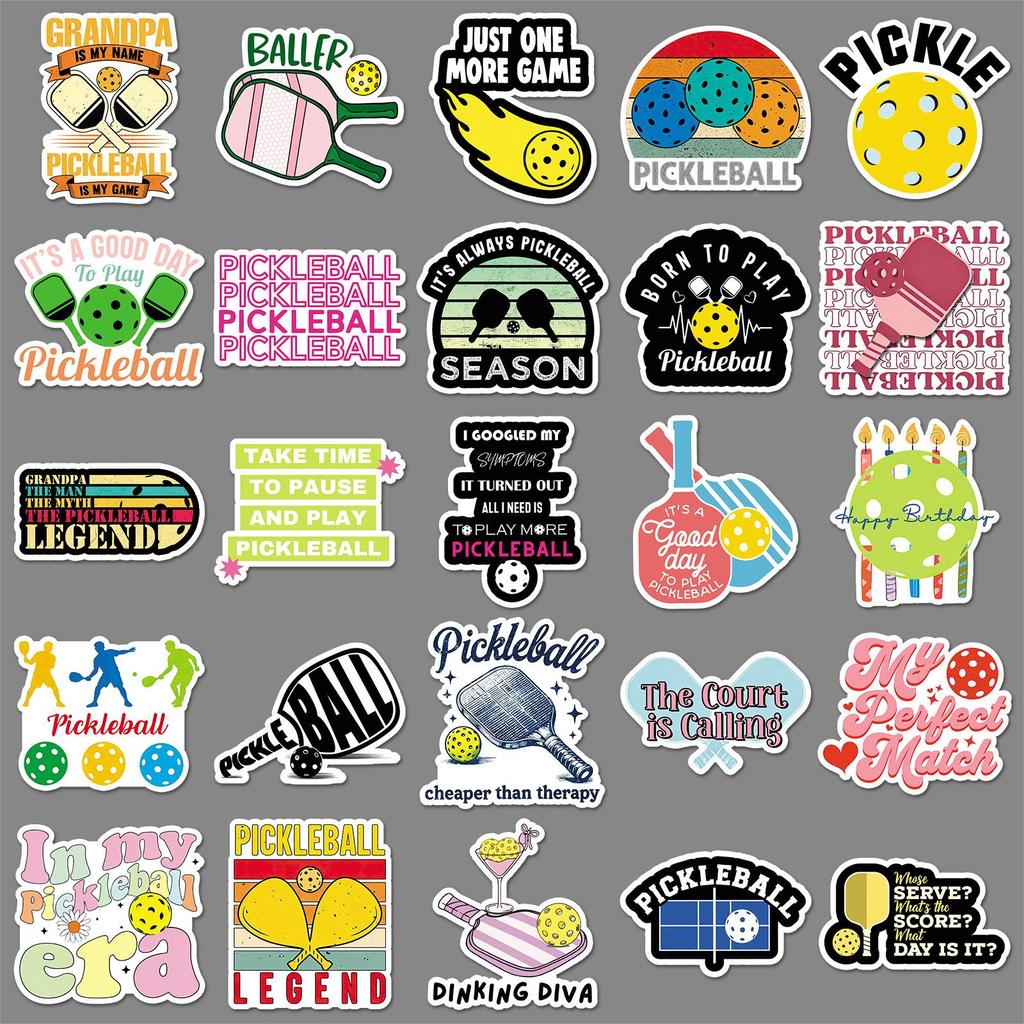 50-Piece Waterproof Pickleball Sticker Set: Sports-Themed Decorative Stickers for Journals and Luggage
