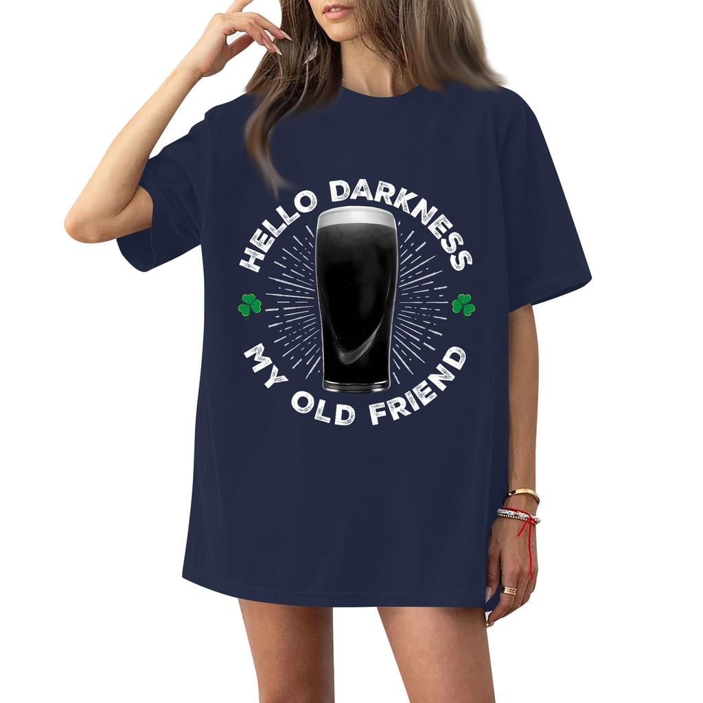 ( Ténèbres Mon Vieil Ami) Mode Femme Décontracté Manches Courtes Col St. Haut/T-shirt Imprimé Saint-Patrick