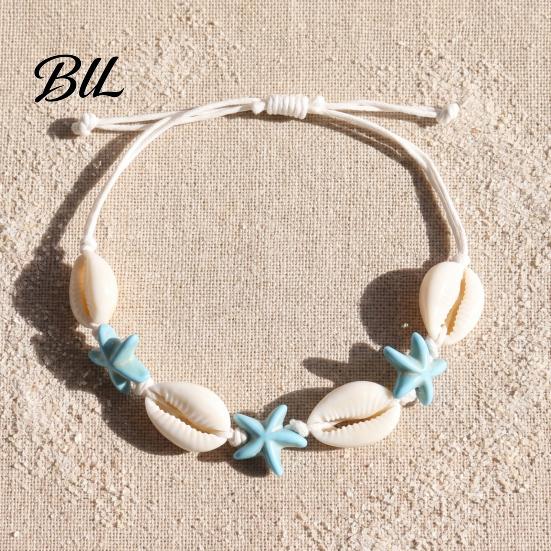 Cute Starfish Shell Bracelet Summer Beach Bracelet, Bohemian Sea Turtle Braided Handmade Woven Flexible Rope for Travel String Wristband, Adjustable