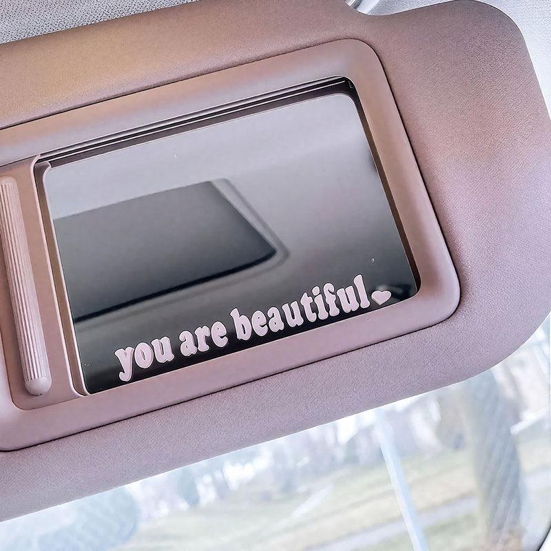 1pc Car Makeup Mirror you are beautiful Styling Interior Sticker Rear View Mirror Creative Decoration Decal Auto Accessories