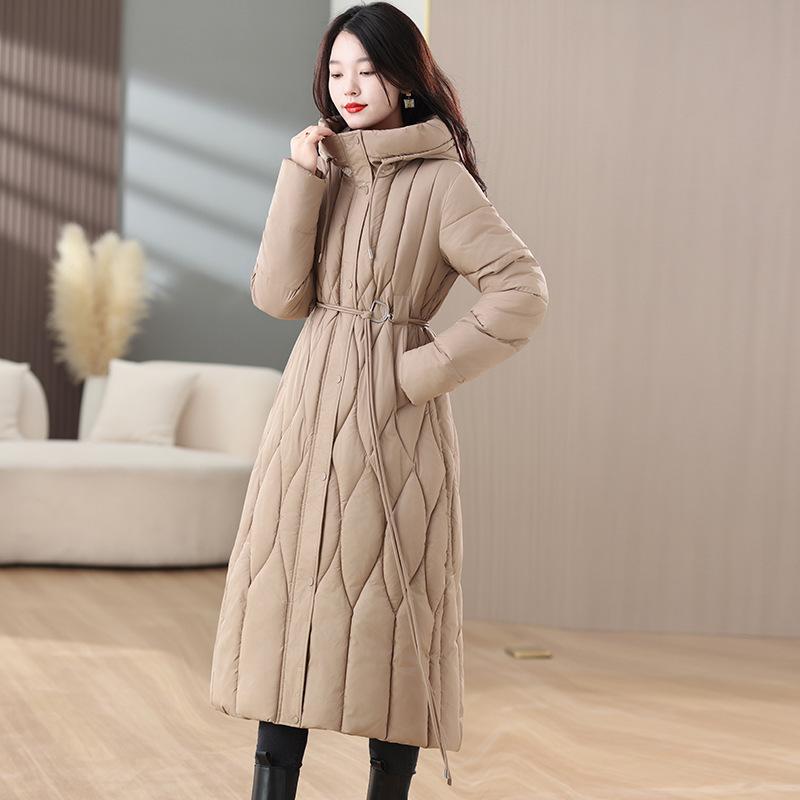 New knee-length down cotton-padded clothes for women's winter thickened long cotton-padded jackets, slim and thin bread jackets