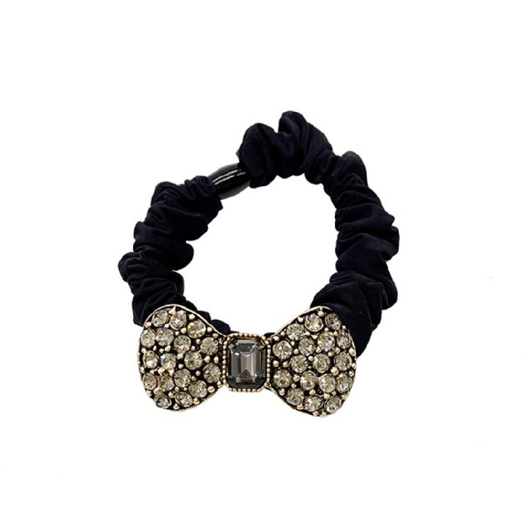 

Резинка для волос с бантом, украшенная хрустальными стразами, из высокоэластичных материалов для улучшения причесок в любой обстановке или на мероприятии чёрный