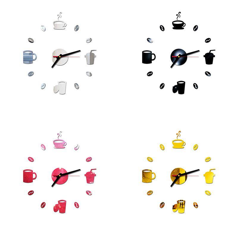 Tasse à café élégante Horloge murale 3D moderne Autocollant Pour Décoration de bar à domicile DIY Élégant