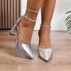 2025 Spring and Summer New French One Buckle Strap High Heels Block Heel Fashion Pointed Toe Women's Singles