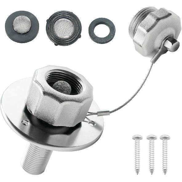 Metal RV City Water Inlet, RV Water Inlet Connection with Check Valve, RV City Water Fill Inlet Replacement Flange Fresh Water Inlet for Motorhome
