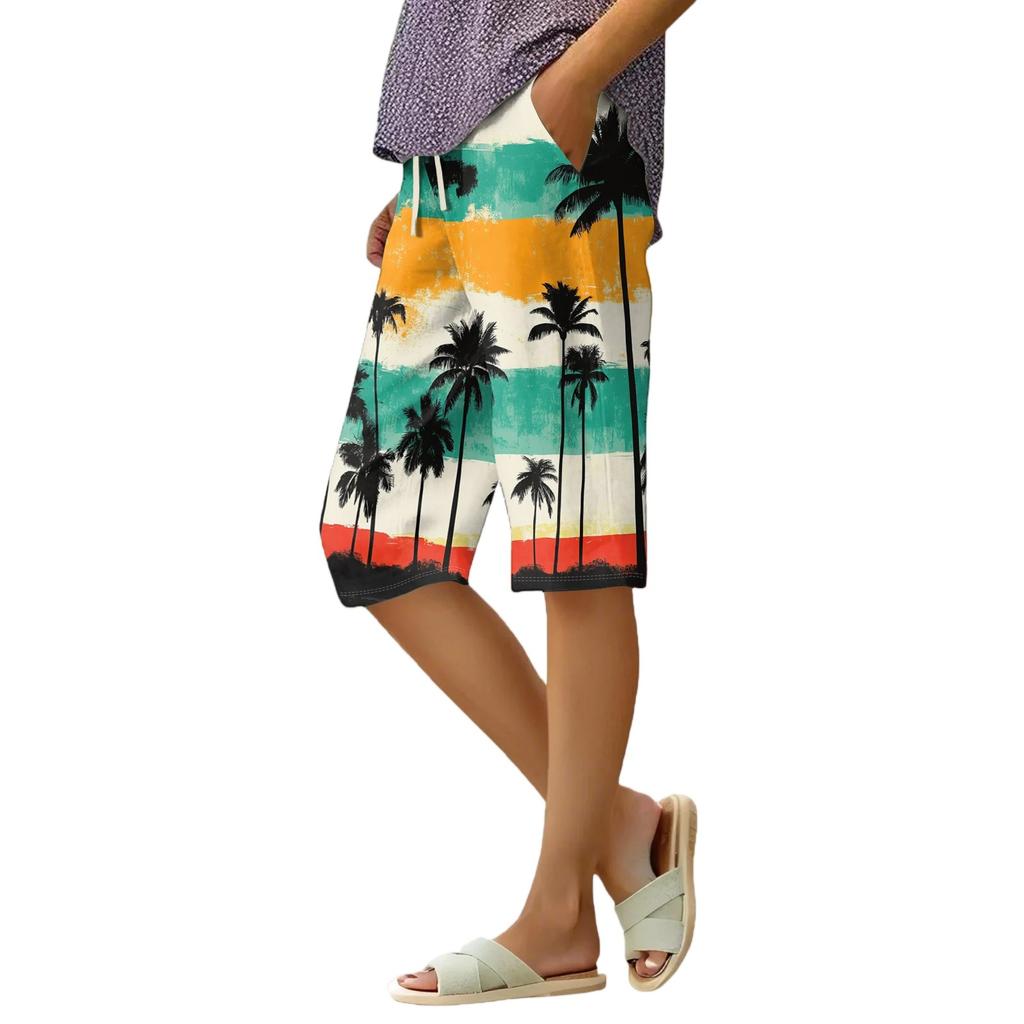 Women's Summer Elasticated Tie Waist Floral Cotton & Linen Loose Shorts