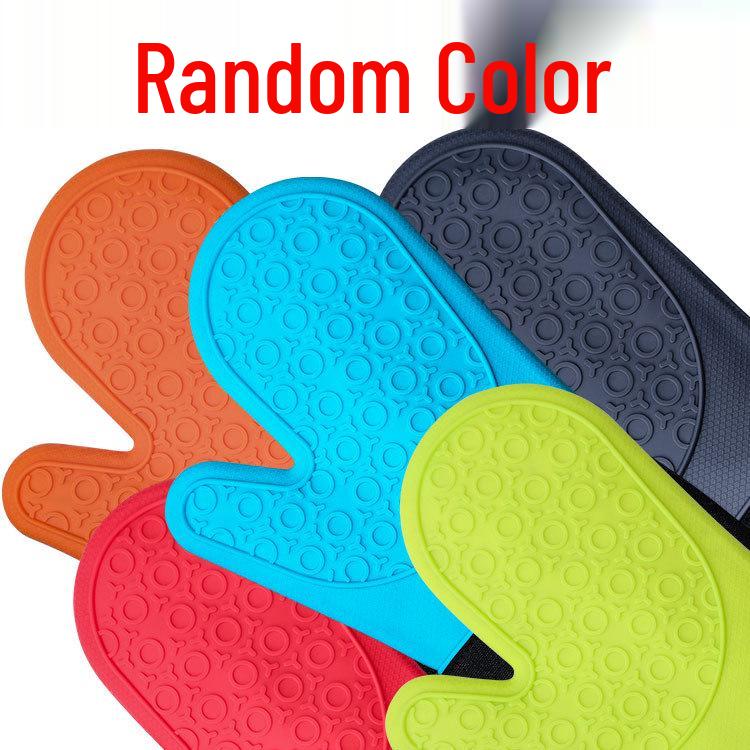 Nine Likes Thick Short Silicone Oven Gloves - Heat Resistant Kitchen Mitts with Two-Finger Design for Baking and Cooking