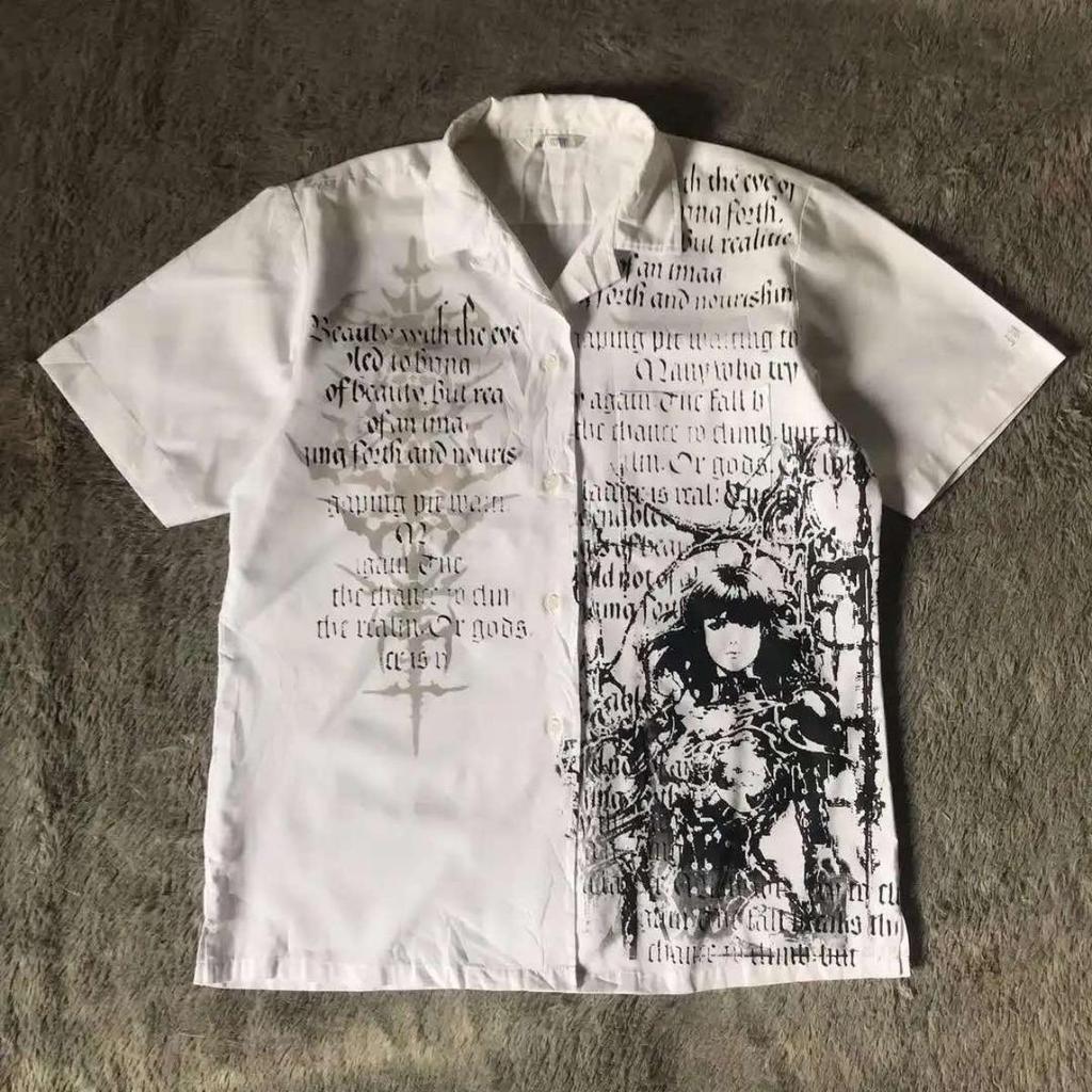STREETRICH Y2K White Shirt Retro T Shirt Harajuku Men and Women Skull Holy Writ Ley2k Tops Grunge Tops