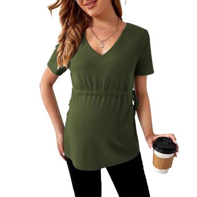 Nova camiseta de maternidade cor sólida solta manga curta roupas de maternidade tops
