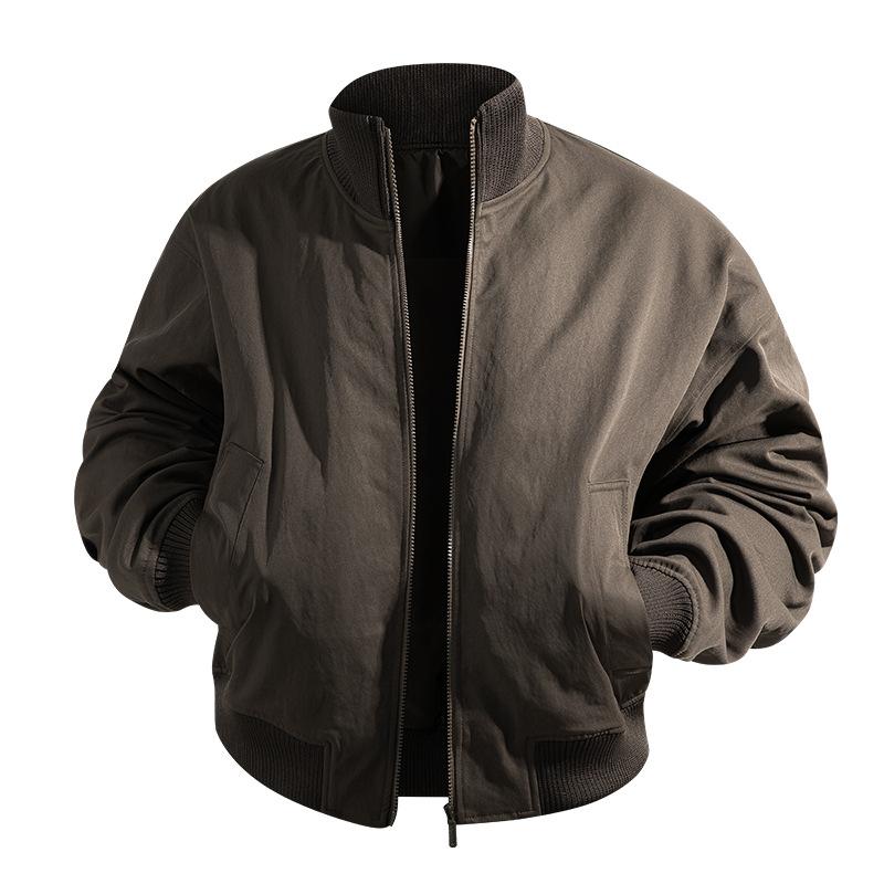 Veste Bomber Homme Style Rétro Col et Poignets Côtes Fermeture Éclair Intégrale Vêtement d'Extérieur Coupe-Vent Coupe Ample Poches Mains Mode Quotidienne Streetwear