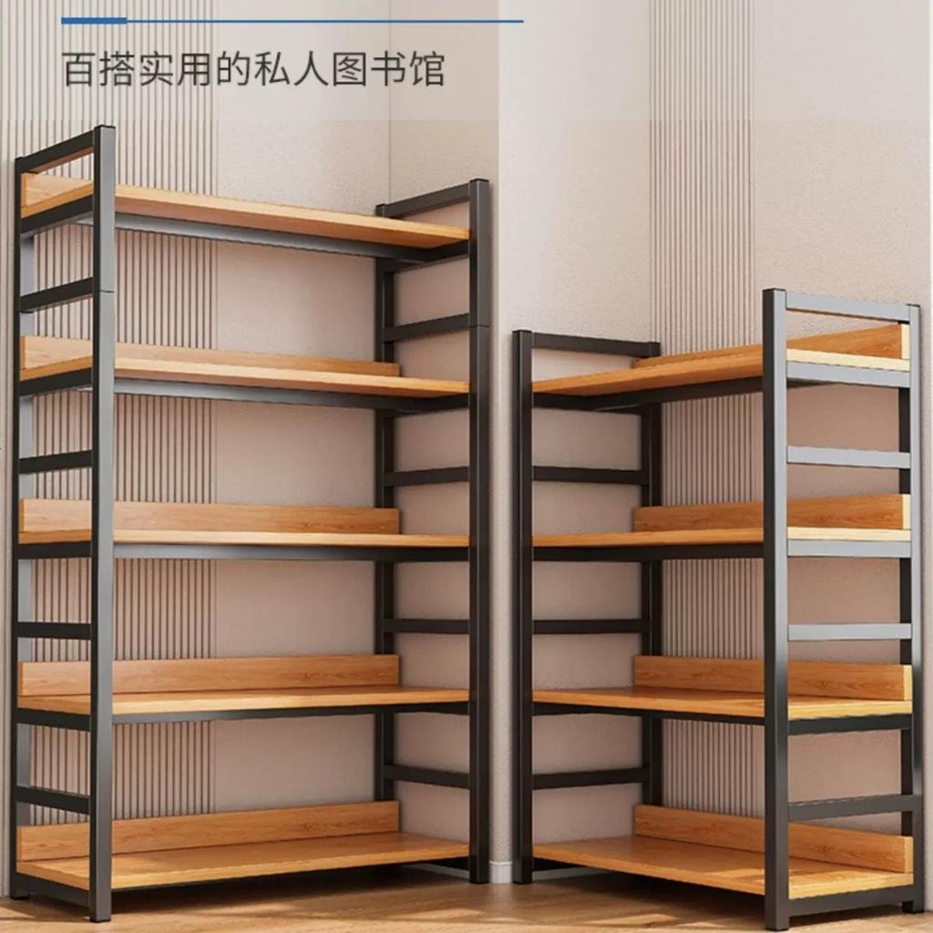 Multi layer storage rack home bookshelf floor display rack simple steel and wood storage rack