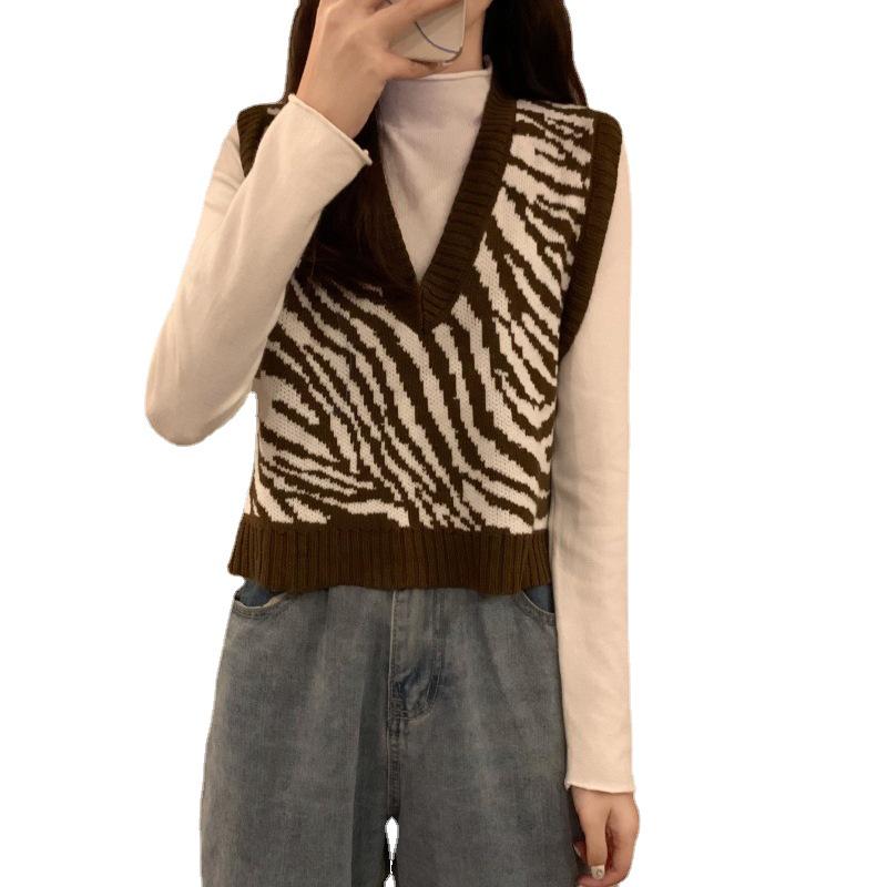 Korean Zebra Style Ribbed Knit Vest - Warm, Slimming, and Fashionable